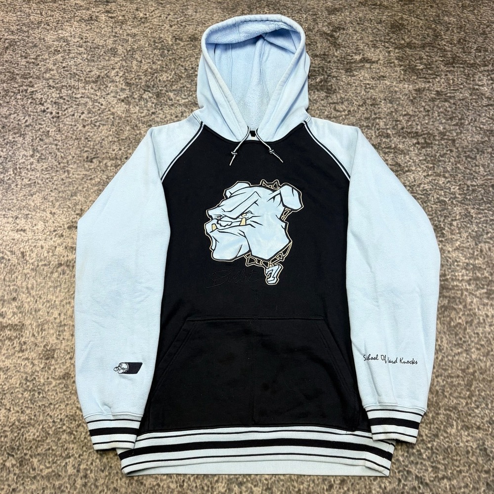 VTG School Of Hard Knocks Hoodie Bulldog Mens XL Blue Black Hip-Hop Rap 90s Y2K